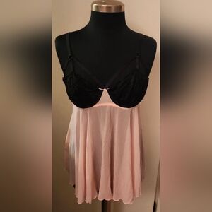 Maidenform Pink and Black Thin Shear Sexy Babydoll Intimate Lingerie Slip Dress